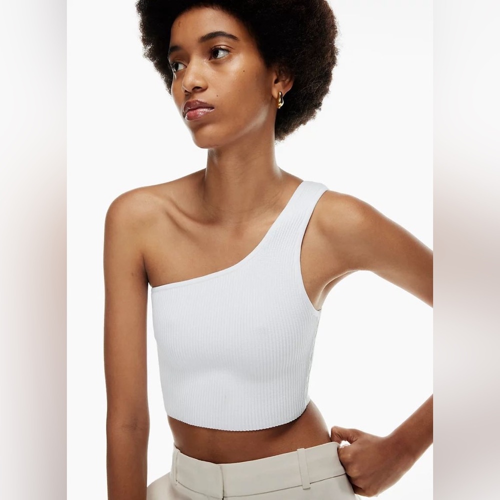 Aritzia One-Shoulder Ribbed Crop Top in White